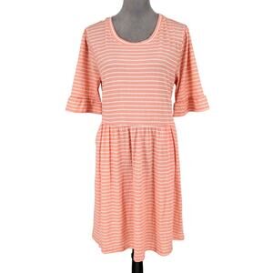 Lauren Conrad Dress Womens Large Peachy Pink Stripe Stretch Knit Bell Sleeve